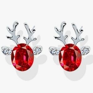 Red Reindeer Christmas Earrings Pierced Earrings Womens Festive Holiday Jewelry